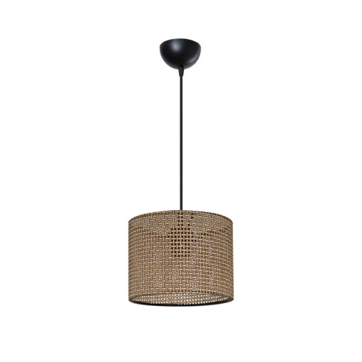 GloboStar® CLAIRIE 203-0132 Μοντέρνο Κρεμαστό Φωτιστικό Καπέλο Μονόφωτο 1 x E27 IP20 Καφέ Ύφασμα – Μ22 x Π22 x Υ93cm