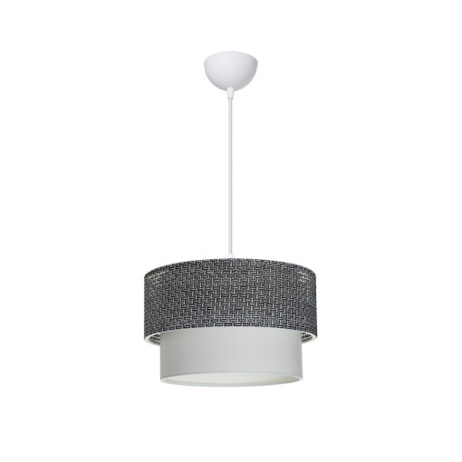 GloboStar® SISSIE 203-0139 Μοντέρνο Κρεμαστό Φωτιστικό Καπέλο Μονόφωτο 1 x E27 IP20 Μαύρο & Λευκό Ύφασμα – Μ30 x Π30 x Υ93cm