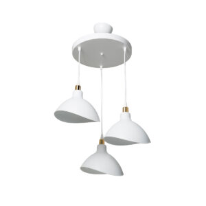 GloboStar® RIVE 203-0142 Μοντέρνο Κρεμαστό Φωτιστικό Καμπάνα Τρίφωτο 3 x E27 IP20 Λευκό με Χρυσό Πλαστικό – Μ45 x Π45 x Υ80cm