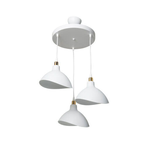 GloboStar® RIVE 203-0142 Μοντέρνο Κρεμαστό Φωτιστικό Καμπάνα Τρίφωτο 3 x E27 IP20 Λευκό με Χρυσό Πλαστικό – Μ45 x Π45 x Υ80cm