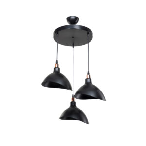 GloboStar® RIVE 203-0144 Μοντέρνο Κρεμαστό Φωτιστικό Καμπάνα Τρίφωτο 3 x E27 IP20 Μαύρο με Χρυσό Πλαστικό – Μ45 x Π45 x Υ80cm