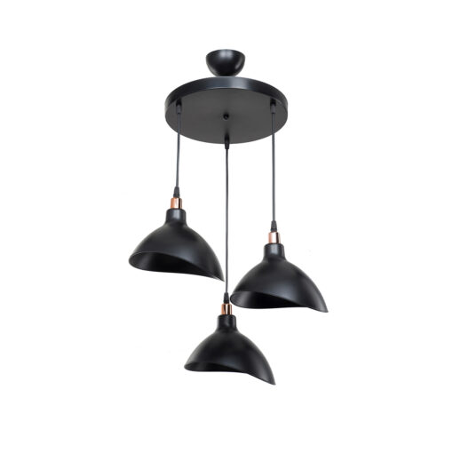 GloboStar® RIVE 203-0144 Μοντέρνο Κρεμαστό Φωτιστικό Καμπάνα Τρίφωτο 3 x E27 IP20 Μαύρο με Χρυσό Πλαστικό – Μ45 x Π45 x Υ80cm