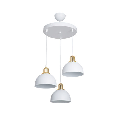 GloboStar® ΗUT 203-0148 Vintage Κρεμαστό Φωτιστικό Καμπάνα Τρίφωτο 3 x E27 IP20 Λευκό με Χρυσό Πλαστικό – Μ40 x Π40 x Υ76cm