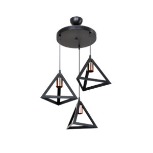GloboStar® TRIANGLE 203-0162 Μοντέρνο Κρεμαστό Φωτιστικό Καμπάνα Τρίφωτο 3 x E27 IP20 Μαύρο με Χρυσό Πλαστικό – Μ50 x Π50 x Υ80cm