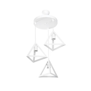 GloboStar® TRIANGLE 203-0164 Μοντέρνο Κρεμαστό Φωτιστικό Καμπάνα Τρίφωτο 3 x E27 IP20 Λευκό Πλαστικό – Μ50 x Π50 x Υ80cm
