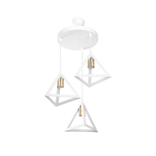 GloboStar® TRIANGLE 203-0166 Μοντέρνο Κρεμαστό Φωτιστικό Καμπάνα Τρίφωτο 3 x E27 IP20 Λευκό με Χρυσό Πλαστικό – Μ50 x Π50 x Υ80cm