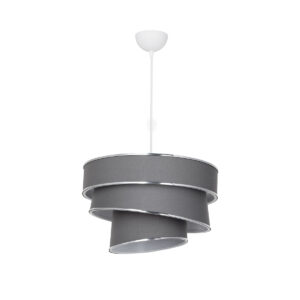 GloboStar® SIERA 203-0167 Μοντέρνο Κρεμαστό Φωτιστικό Καπέλο Μονόφωτο 1 x E27 IP20 Γκρι Ύφασμα με Ασημί Λεπτομέρεια – Μ38 x Π38 x Υ95cm