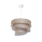 GloboStar® SIERA 203-0168 Μοντέρνο Κρεμαστό Φωτιστικό Καπέλο Μονόφωτο 1 x E27 IP20 Μπεζ Άμμου Ύφασμα με Χρυσή Λεπτομέρεια – Μ38 x Π38 x Υ95cm