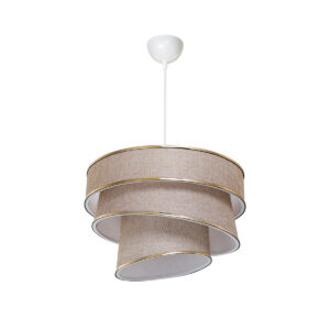 GloboStar® SIERA 203-0168 Μοντέρνο Κρεμαστό Φωτιστικό Καπέλο Μονόφωτο 1 x E27 IP20 Μπεζ Άμμου Ύφασμα με Χρυσή Λεπτομέρεια – Μ38 x Π38 x Υ95cm