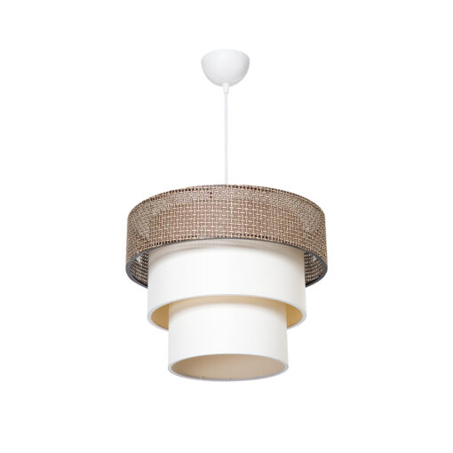 GloboStar® LEVEL 203-0172 Μοντέρνο Κρεμαστό Φωτιστικό Καπέλο Μονόφωτο 1 x E27 IP20 Σκούρο Καφέ & Λευκό Ύφασμα – Μ38 x Π38 x Υ95cm