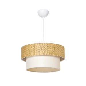 GloboStar® LIVI 203-0174 Μοντέρνο Κρεμαστό Φωτιστικό Καπέλο Μονόφωτο 1 x E27 IP20 Καφέ & Λευκό Ύφασμα – Μ38 x Π38 x Υ95cm