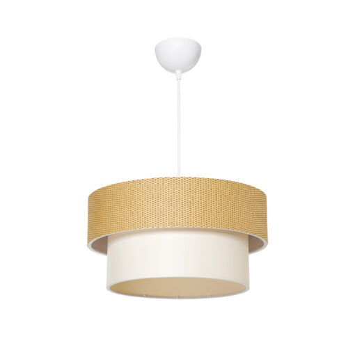 GloboStar® LIVI 203-0174 Μοντέρνο Κρεμαστό Φωτιστικό Καπέλο Μονόφωτο 1 x E27 IP20 Καφέ & Λευκό Ύφασμα – Μ38 x Π38 x Υ95cm