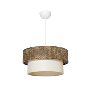 GloboStar® LIVI 203-0175 Μοντέρνο Κρεμαστό Φωτιστικό Καπέλο Μονόφωτο 1 x E27 IP20 Σκούρο Καφέ & Λευκό Ύφασμα – Μ38 x Π38 x Υ95cm