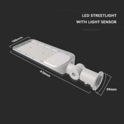 LED φωτιστικό δρόμου V-TAC PRO Samsung Chip με Αισθητήρα Φωτός 30W 3000lm 4000Κ Γκρί – 20430