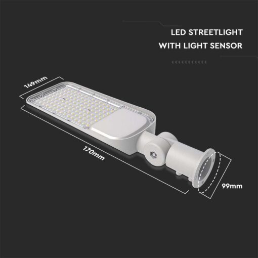 LED φωτιστικό δρόμου V-TAC PRO Samsung Chip με Αισθητήρα Φωτός 50W 5000lm 4000Κ Γκρί – 20432