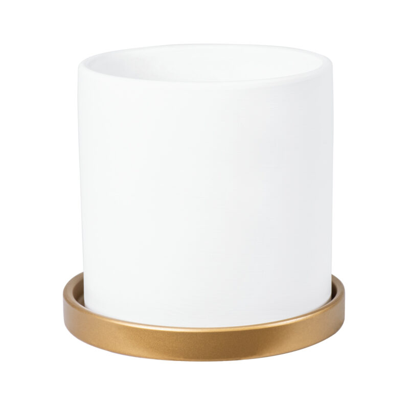 GloboStar® Artificial Garden KASOS 20444 Πήλινο Κεραμικό Κασπώ Γλάστρα – Flower Pot Λευκό με Χρυσό Φ15cm x Υ15cm