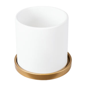 GloboStar® Artificial Garden KASOS 20444 Πήλινο Κεραμικό Κασπώ Γλάστρα – Flower Pot Λευκό με Χρυσό Φ15cm x Υ15cm