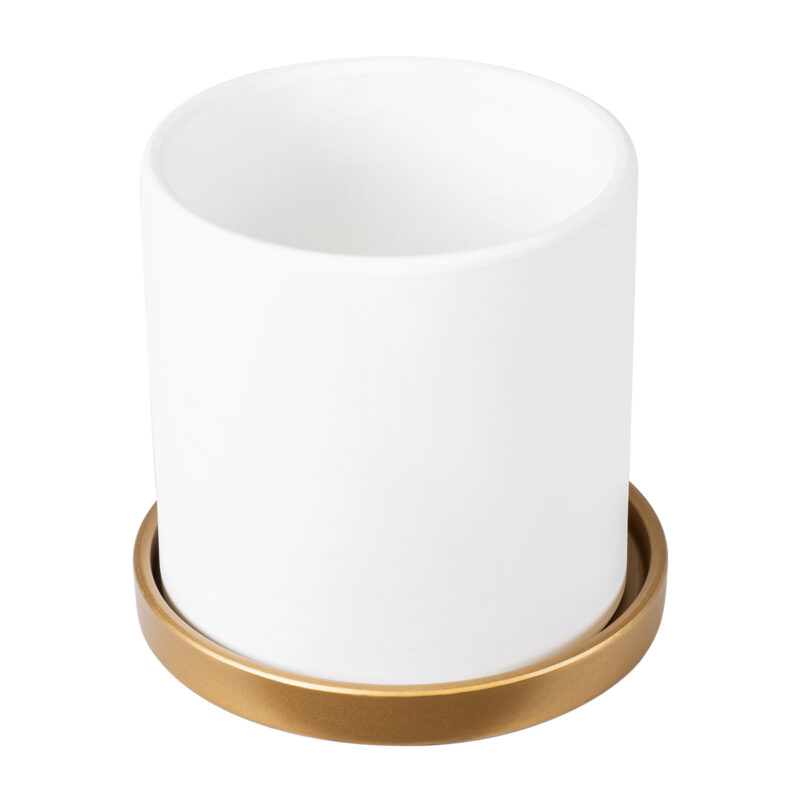 GloboStar® Artificial Garden KASOS 20444 Πήλινο Κεραμικό Κασπώ Γλάστρα – Flower Pot Λευκό με Χρυσό Φ15cm x Υ15cm