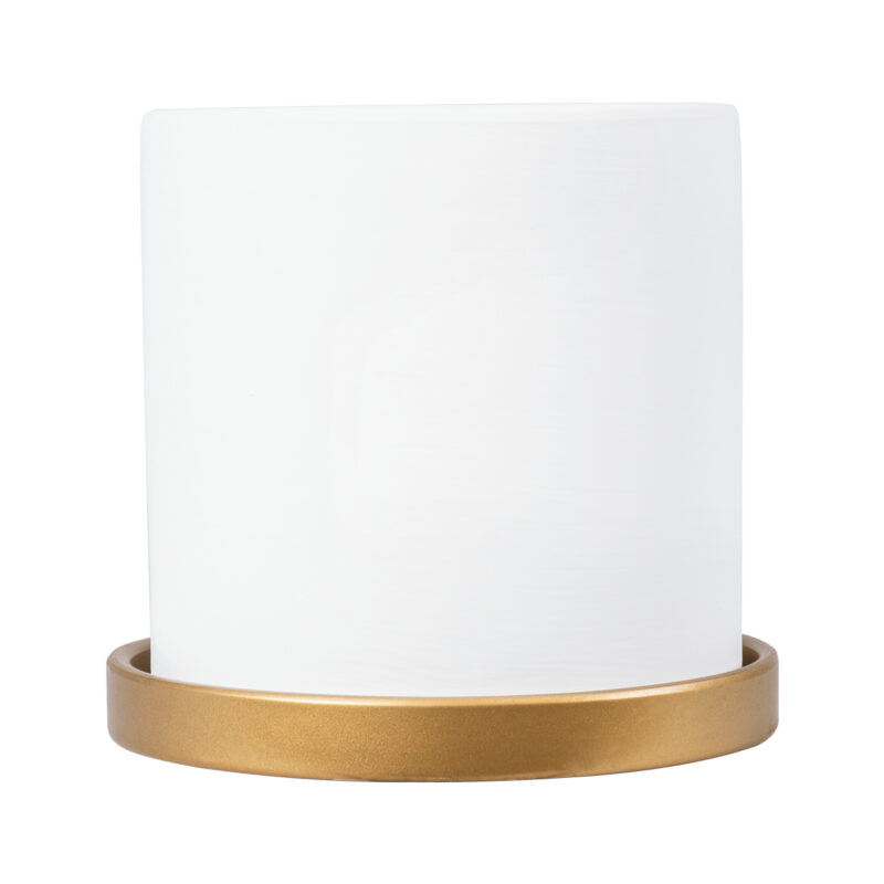 GloboStar® Artificial Garden KASOS 20444 Πήλινο Κεραμικό Κασπώ Γλάστρα – Flower Pot Λευκό με Χρυσό Φ15cm x Υ15cm