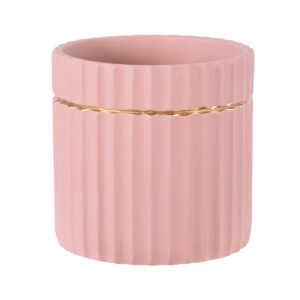 GloboStar® Artificial Garden RETHYMNO 20456 Πήλινο Κεραμικό Κασπώ Γλάστρα – Flower Pot Ροζ με Χρυσό Φ17cm x Υ17cm
