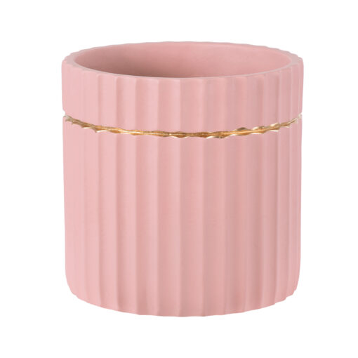GloboStar® Artificial Garden RETHYMNO 20456 Πήλινο Κεραμικό Κασπώ Γλάστρα – Flower Pot Ροζ με Χρυσό Φ17cm x Υ17cm