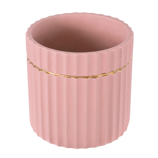 GloboStar® Artificial Garden RETHYMNO 20456 Πήλινο Κεραμικό Κασπώ Γλάστρα – Flower Pot Ροζ με Χρυσό Φ17cm x Υ17cm