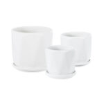 GloboStar® Artificial Garden KARPATHOS 20463 ΣΕΤ 3 Πήλινα Κεραμικά Κασπώ Γλάστρες – Flower Pots Λευκό A:Φ10cm x Υ10cm B:Φ13cm x Υ13.5cm C:Φ16cm x Υ16.5cm