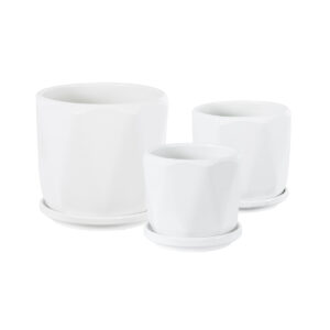 GloboStar® Artificial Garden KARPATHOS 20463 ΣΕΤ 3 Πήλινα Κεραμικά Κασπώ Γλάστρες – Flower Pots Λευκό A:Φ10cm x Υ10cm B:Φ13cm x Υ13.5cm C:Φ16cm x Υ16.5cm