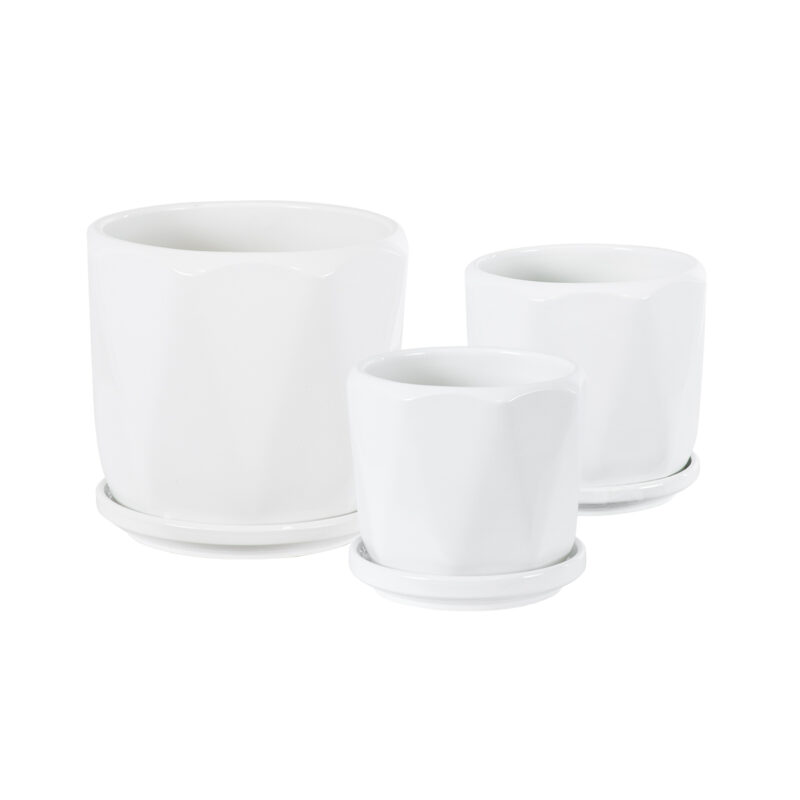 GloboStar® Artificial Garden KARPATHOS 20463 ΣΕΤ 3 Πήλινα Κεραμικά Κασπώ Γλάστρες – Flower Pots Λευκό A:Φ10cm x Υ10cm B:Φ13cm x Υ13.5cm C:Φ16cm x Υ16.5cm