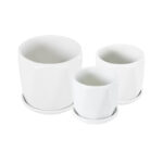 GloboStar® Artificial Garden KARPATHOS 20463 ΣΕΤ 3 Πήλινα Κεραμικά Κασπώ Γλάστρες – Flower Pots Λευκό A:Φ10cm x Υ10cm B:Φ13cm x Υ13.5cm C:Φ16cm x Υ16.5cm