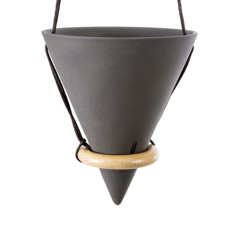 GloboStar® Artificial Garden AIGINA 20466 Κρεμαστό Πήλινο Κεραμικό Κασπώ Γλάστρα – Flower Pot Μαύρο Φ13cm x Υ15cm