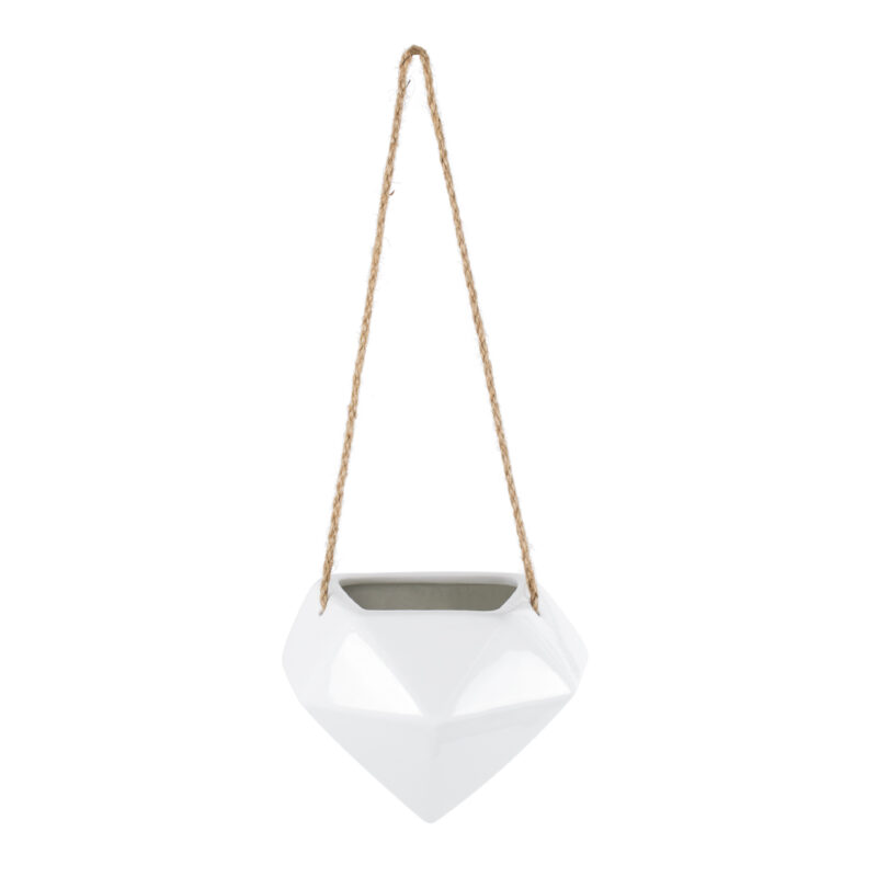 GloboStar® Artificial Garden HERAKLIO 20467 Κρεμαστό Πήλινο Κεραμικό Κασπώ Γλάστρα – Flower Pot Λευκό Μ13.5cm x Π15.5 x Υ37cm