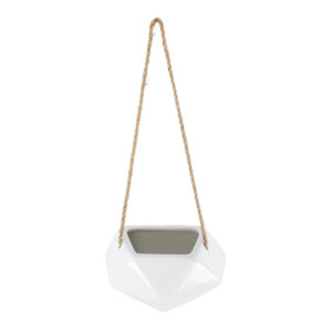 GloboStar® Artificial Garden HERAKLIO 20467 Κρεμαστό Πήλινο Κεραμικό Κασπώ Γλάστρα – Flower Pot Λευκό Μ13.5cm x Π15.5 x Υ37cm