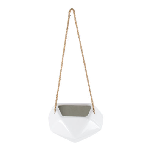 GloboStar® Artificial Garden HERAKLIO 20467 Κρεμαστό Πήλινο Κεραμικό Κασπώ Γλάστρα – Flower Pot Λευκό Μ13.5cm x Π15.5 x Υ37cm