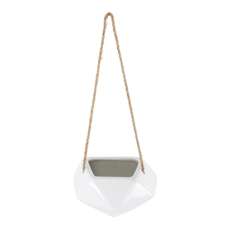 GloboStar® Artificial Garden HERAKLIO 20467 Κρεμαστό Πήλινο Κεραμικό Κασπώ Γλάστρα – Flower Pot Λευκό Μ13.5cm x Π15.5 x Υ37cm