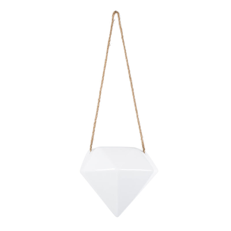 GloboStar® Artificial Garden HERAKLIO 20467 Κρεμαστό Πήλινο Κεραμικό Κασπώ Γλάστρα – Flower Pot Λευκό Μ13.5cm x Π15.5 x Υ37cm