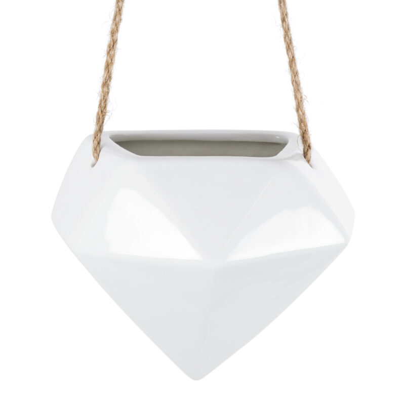 GloboStar® Artificial Garden HERAKLIO 20467 Κρεμαστό Πήλινο Κεραμικό Κασπώ Γλάστρα – Flower Pot Λευκό Μ13.5cm x Π15.5 x Υ37cm