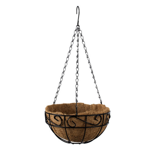 GloboStar® Artificial Garden KARYSTOS 20483 Κρεμαστό Κασπώ Γλάστρα – Flower Pot από Φλοιό Καρύδας Καφέ με Μαύρο Φ25cm x Υ15cm