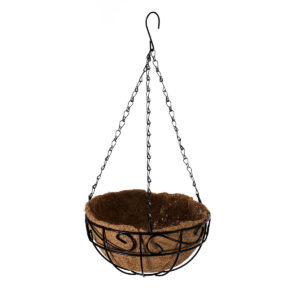 GloboStar® Artificial Garden KARYSTOS 20483 Κρεμαστό Κασπώ Γλάστρα – Flower Pot από Φλοιό Καρύδας Καφέ με Μαύρο Φ25cm x Υ15cm