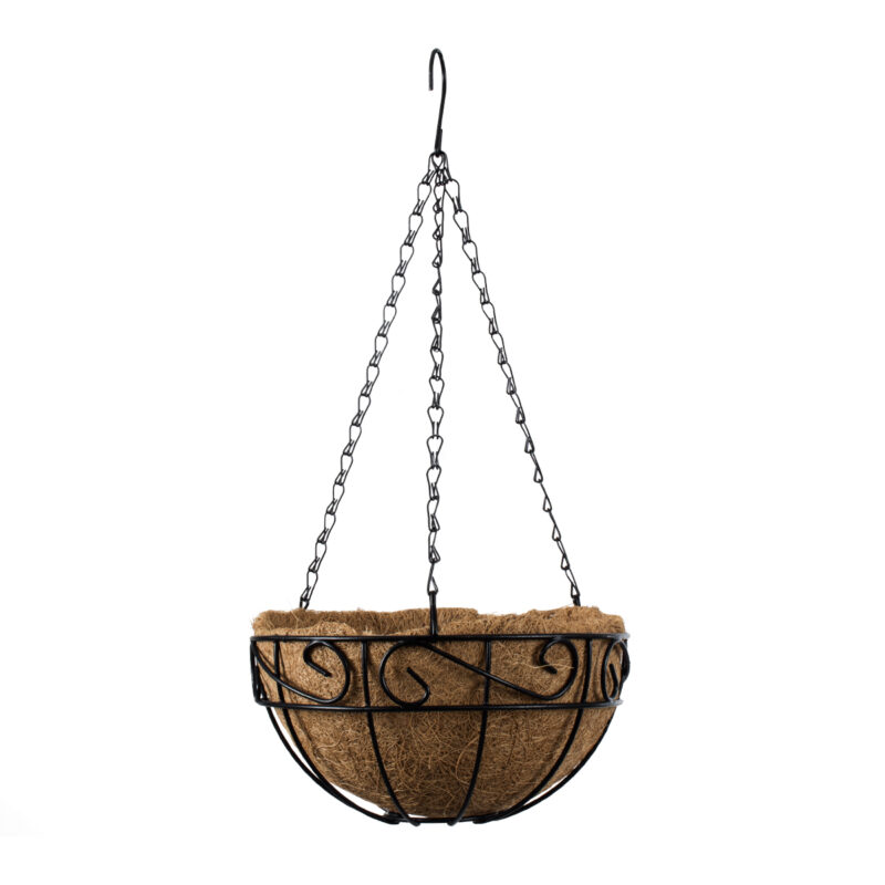 GloboStar® Artificial Garden KARYSTOS 20483 Κρεμαστό Κασπώ Γλάστρα – Flower Pot από Φλοιό Καρύδας Καφέ με Μαύρο Φ25cm x Υ15cm