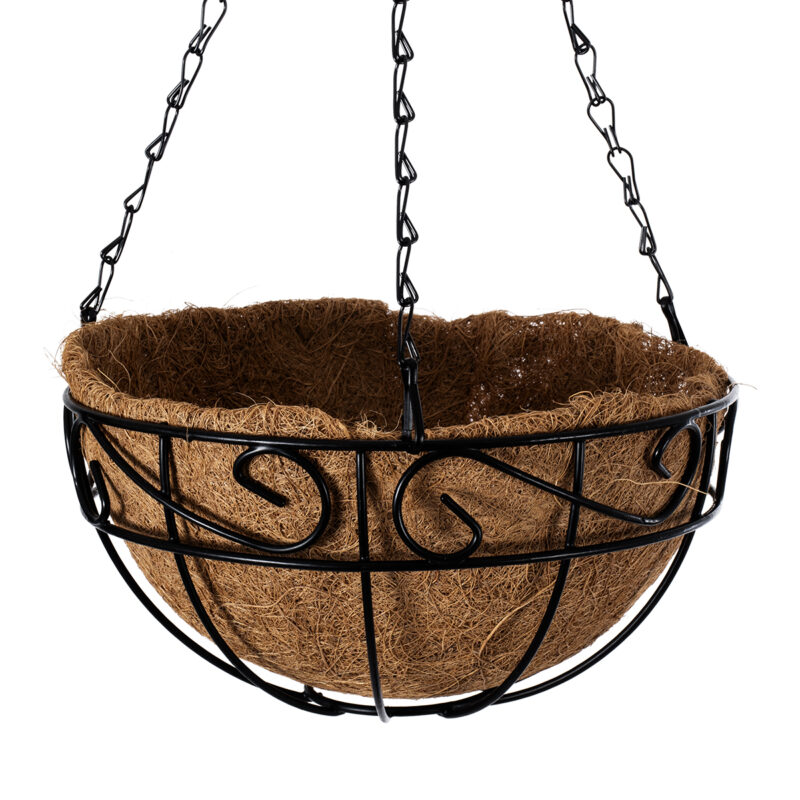 GloboStar® Artificial Garden KARYSTOS 20483 Κρεμαστό Κασπώ Γλάστρα – Flower Pot από Φλοιό Καρύδας Καφέ με Μαύρο Φ25cm x Υ15cm