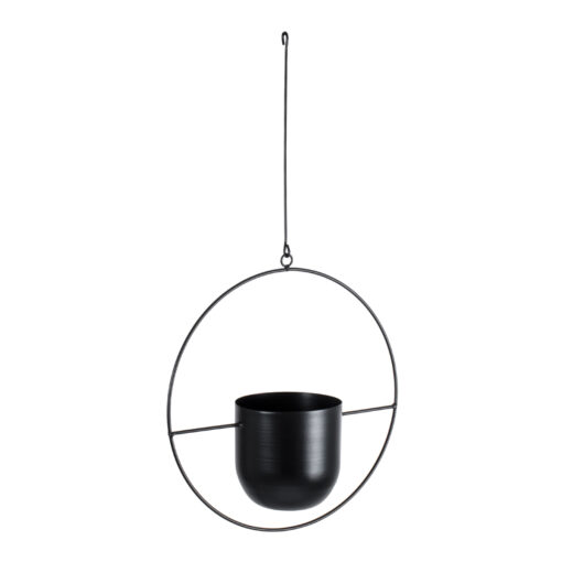 GloboStar® Artificial Garden TILOS 20485 Κρεμαστό Μεταλλικό Κασπώ Γλάστρα – Flower Pot Μαύρο Φ35cm x Υ15cm