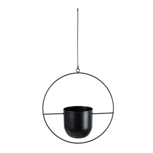 GloboStar® Artificial Garden TILOS 20485 Κρεμαστό Μεταλλικό Κασπώ Γλάστρα – Flower Pot Μαύρο Φ35cm x Υ15cm