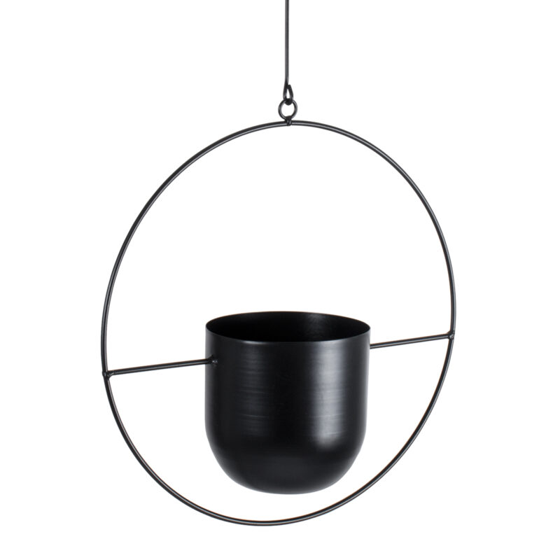 GloboStar® Artificial Garden TILOS 20485 Κρεμαστό Μεταλλικό Κασπώ Γλάστρα – Flower Pot Μαύρο Φ35cm x Υ15cm