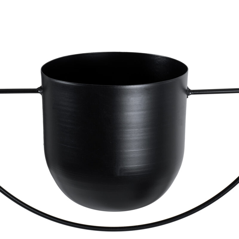GloboStar® Artificial Garden TILOS 20485 Κρεμαστό Μεταλλικό Κασπώ Γλάστρα – Flower Pot Μαύρο Φ35cm x Υ15cm