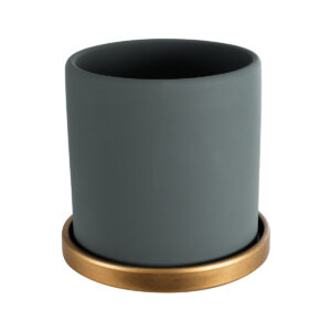 GloboStar® Artificial Garden NAPOLI 20494 Διακοσμητικό Κεραμικό Κασπώ Γλάστρα – Flower Pot Γκρι Μπλε με Χρυσό Φ15 x Υ15cm