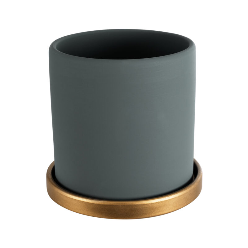 GloboStar® Artificial Garden NAPOLI 20494 Διακοσμητικό Κεραμικό Κασπώ Γλάστρα – Flower Pot Γκρι Μπλε με Χρυσό Φ15 x Υ15cm