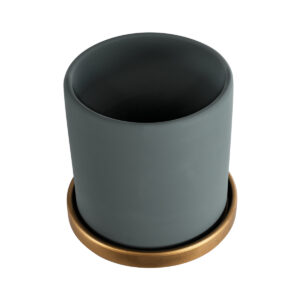 GloboStar® Artificial Garden NAPOLI 20494 Διακοσμητικό Κεραμικό Κασπώ Γλάστρα – Flower Pot Γκρι Μπλε με Χρυσό Φ15 x Υ15cm