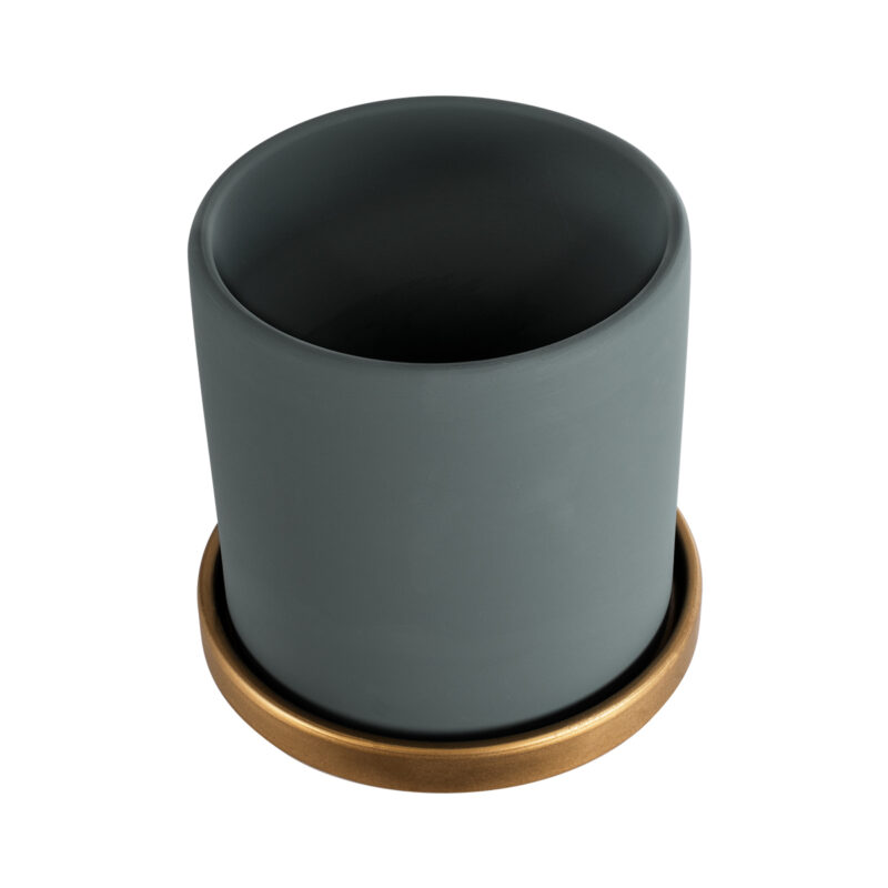 GloboStar® Artificial Garden NAPOLI 20494 Διακοσμητικό Κεραμικό Κασπώ Γλάστρα – Flower Pot Γκρι Μπλε με Χρυσό Φ15 x Υ15cm