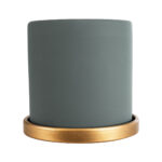 GloboStar® Artificial Garden NAPOLI 20494 Διακοσμητικό Κεραμικό Κασπώ Γλάστρα – Flower Pot Γκρι Μπλε με Χρυσό Φ15 x Υ15cm
